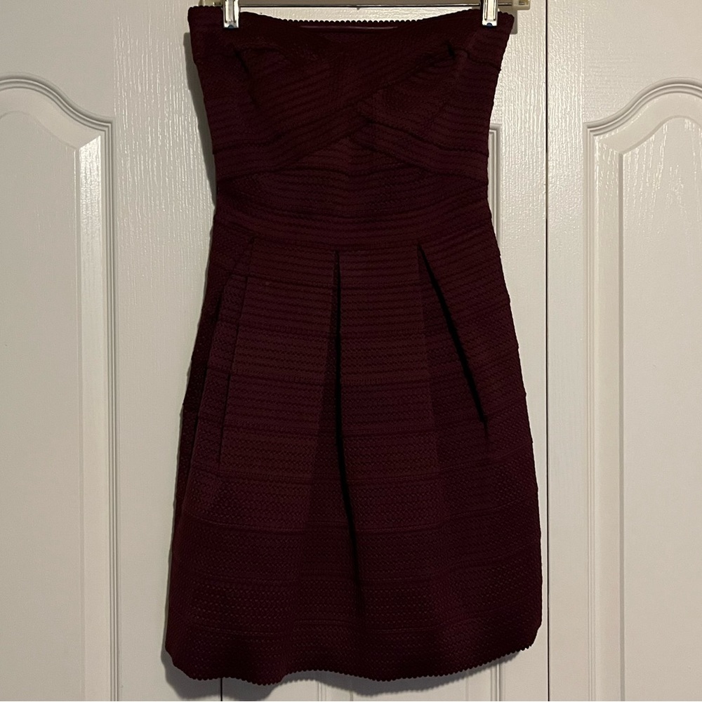 Strapless burgundy dress